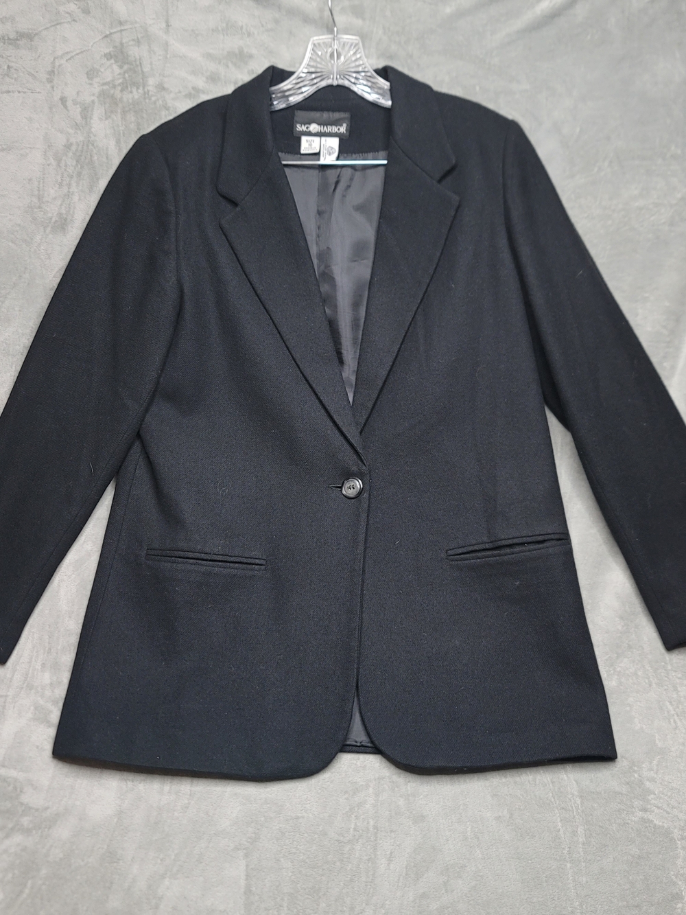 Sag Harbor Women's Black Single-Button Wool Blazer Lined Size 10